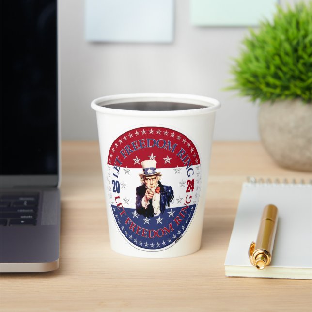 2024 Rot und Blau Lass Freedom Ring Uncle Sam Pappbecher (InSitu)