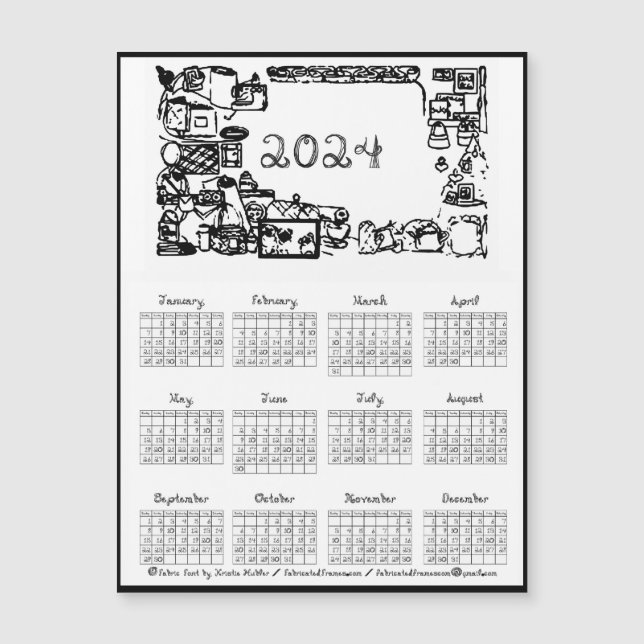 2024 Schriftart-Kalender Nähen Fabrikierte Rahmen Magnetkarte (Vorderseite)