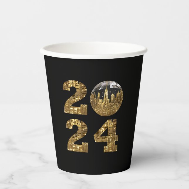 2024 Silvester Party-Ball-NYC Gold- Pappbecher (Vorderseite)