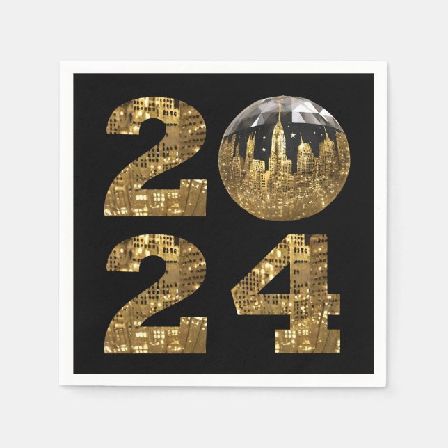 2024 Silvester Party-Ball-NYC Gold- Serviette (Vorderseite)