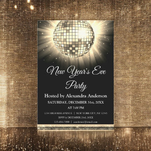 2024 Silvester Party Gold Disco Ball Einladung