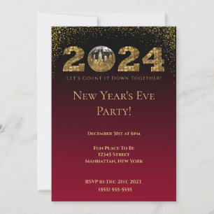 2024 Silvesterabend Party-Ball-NYC-rot Einladung
