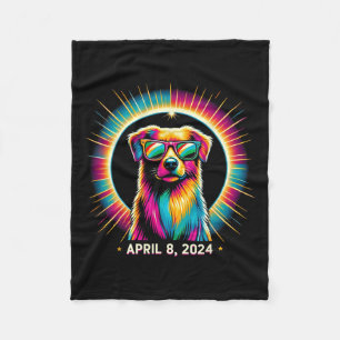 2024 Solar Eclipse Dog Wearing Solar Eclipse Glass Fleecedecke
