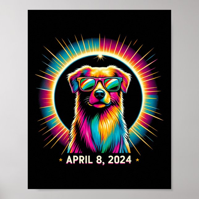 2024 Solar Eclipse Dog Wearing Solar Eclipse Glass Poster (Vorne)