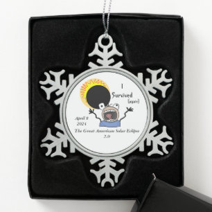 2024 Solar Eclipse Survival Edition Schneeflocken Zinn-Ornament