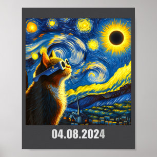 2024 Totale Sonnenfinsternis Lustige Katze In Solu Poster