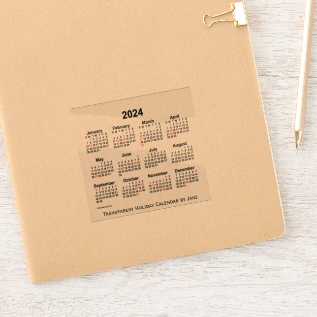 2024 Transparenter Feiertagkalender von Janz Aufkleber (Notizbuch)