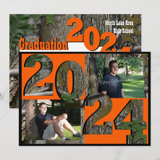 2024 Tree Camouflage Abschluss Twin Foto Einladung (Vorne/Hinten)