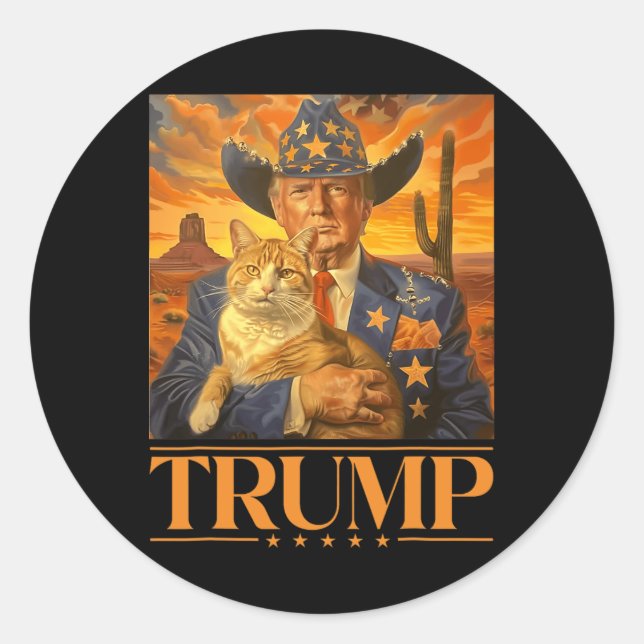 2024 und Cat Western Cowboy Patriotic 4. Juli Runder Aufkleber (Vorderseite)