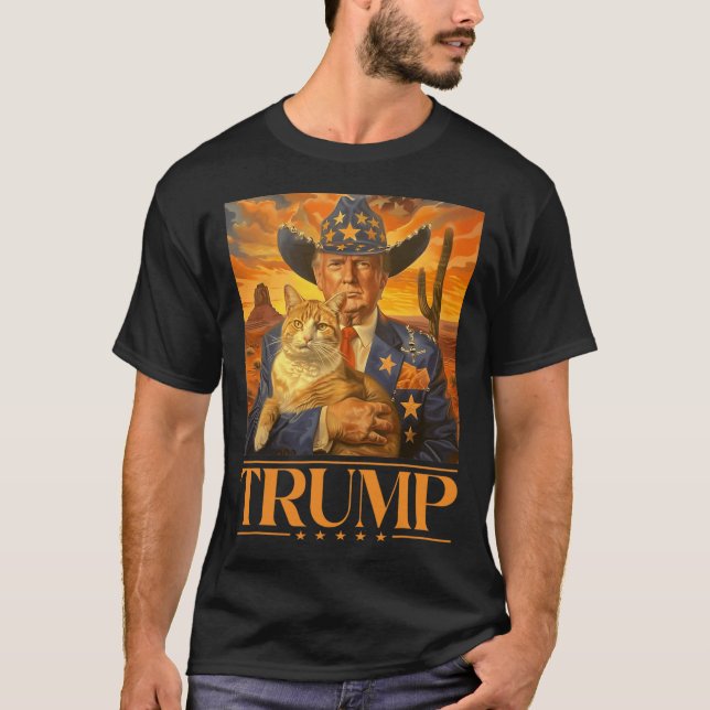 2024 und Cat Western Cowboy Patriotic 4. Juli T-Shirt (Vorderseite)
