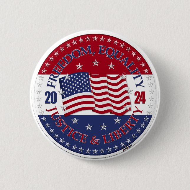 2024 USA Flag Freedom, Equality, Justice Liberty Button (Vorderseite)