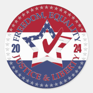 2024 USA Flag Freedom, Equality, Justice Liberty Runder Aufkleber