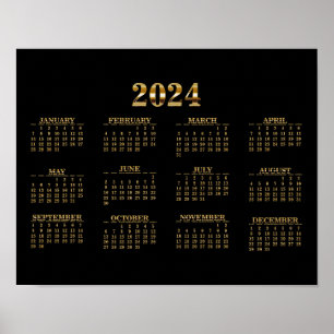 2024 Wandkalender Schwarz/Gold Poster
