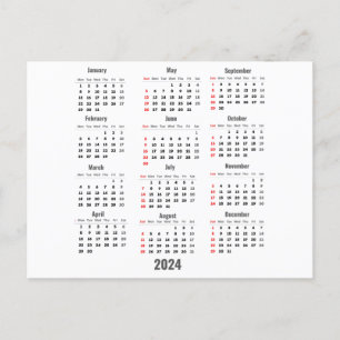 2024 Weißer 52-Wochen-Kalender Postkarte
