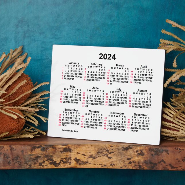 2024 White 52 Week ISO Desk Calendar by Janz 8x10 Fotoplatte (Seite)