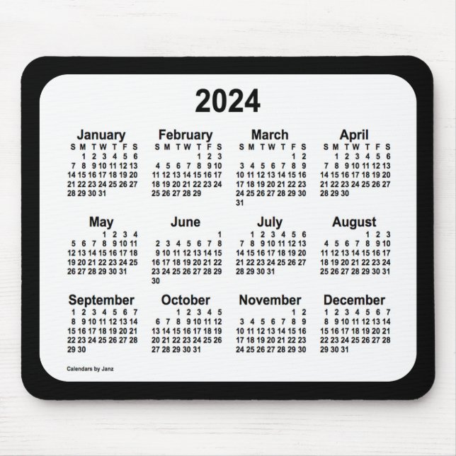 2024 White on Black Calendar by Janz Two Tone Mousepad (Vorne)