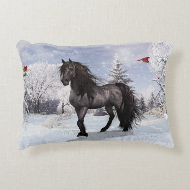 2024 Winterurlaub Friesian Horse anpassbar Dekokissen (Vorderseite)