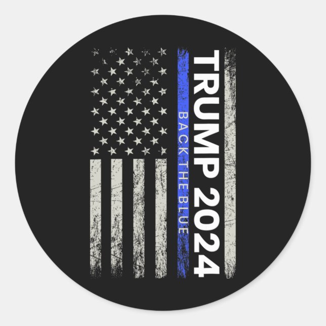 2024 Zurück The Blue Thin Blue Line Police America Runder Aufkleber (Vorderseite)
