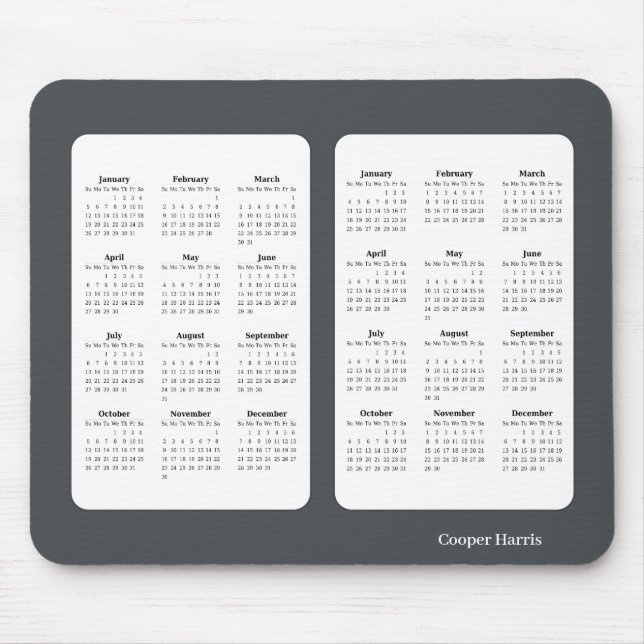 2025 - 2026 Basic Black and White Calendar Mousepad (Vorne)