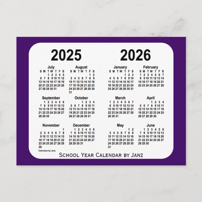 2025-2026 Lila Schuljahr in Mini von Janz Postkarte (Vorderseite)