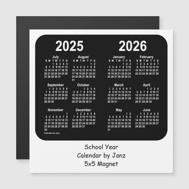 2025-2026 Schwarz-Weiß-Schulkalender von Janz Magnetkarte (Vorne/Hinten)