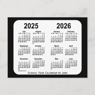 2025-2026 Schwarzer und Weißer Schulkalender von J Postkarte