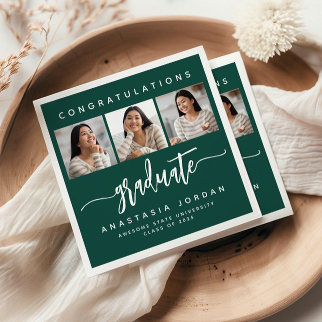 2025 3-Foto Grüne Gratulation Graduate Serviette (Von Creator hochgeladen)
