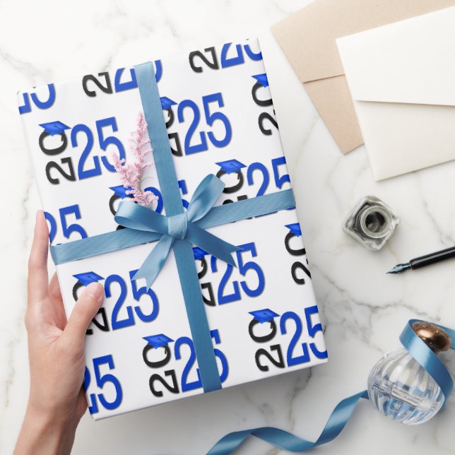 2025 Abschluss Blau und Schwarz Geschenkpapier (Schenken)