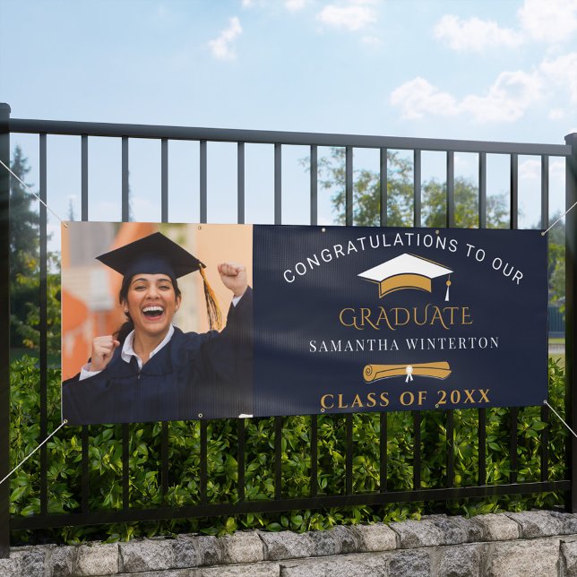 2025 Abschluss Foto Navy Blue Gold Grad Banner (Von Creator hochgeladen)