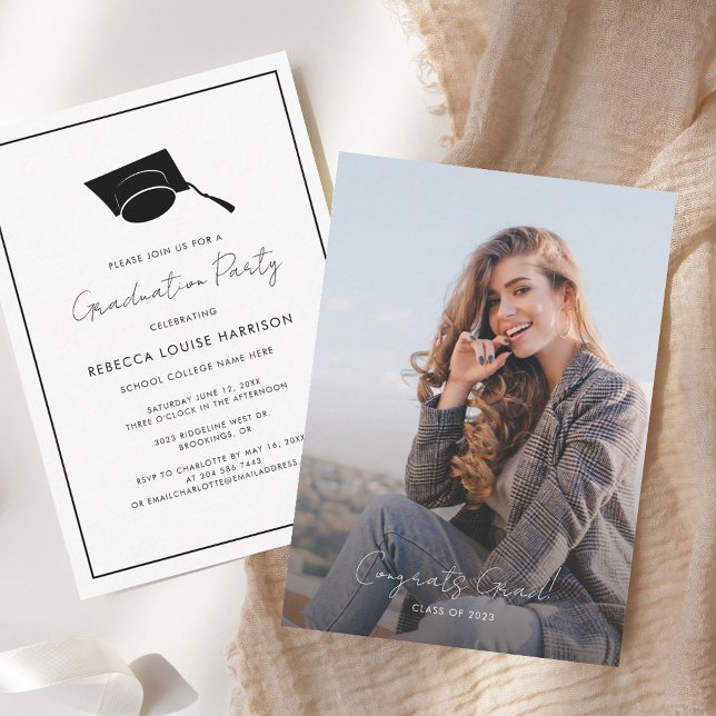 2025 Abschluss Foto Script Grad Party Einladung (2025 Graduation Photo Script Grad Party Invitation)