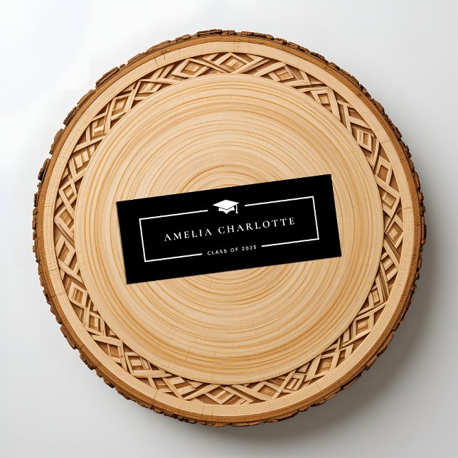 2025 Abschluss Name Cards - Modern Sleek Black Telefonnummerkarte (Von Creator hochgeladen)