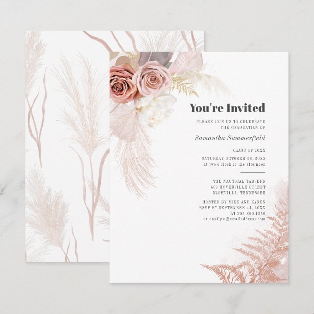 2025 Abschluss Pampas Grass Einladung (Vorne/Hinten)