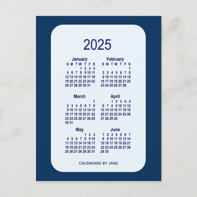 2025 Alice Blue 6 Month Mini Kalender von Janz Postkarte (Vorderseite)