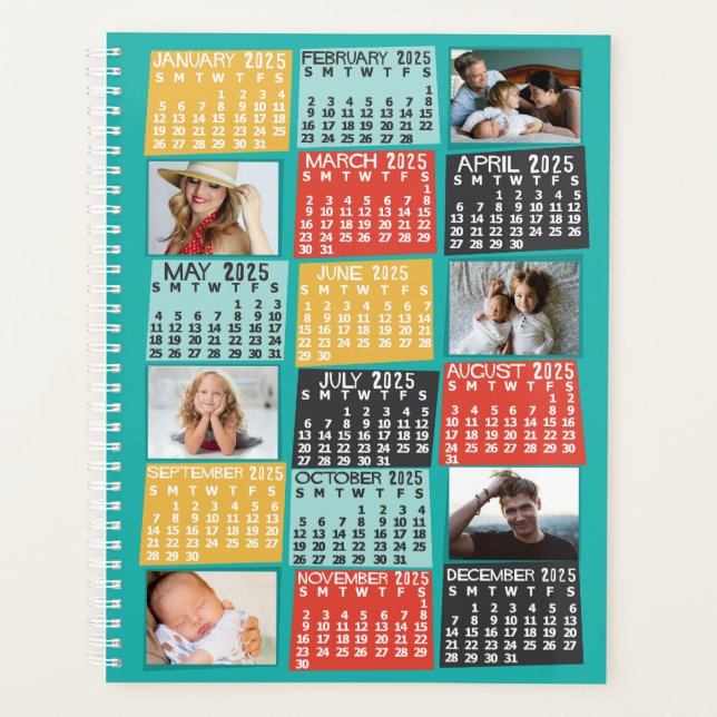 2025 Année Calendrier mensuel Moderne 12 Photo Col (Devant)