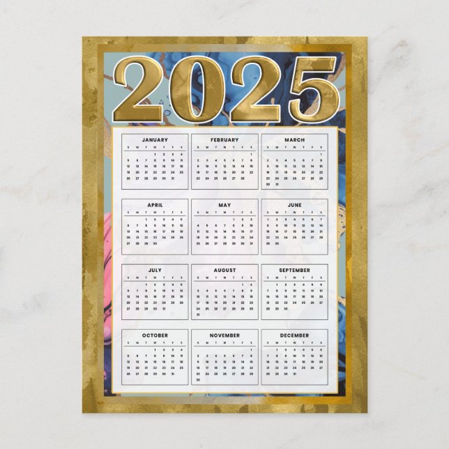 2025 Année En Un Coup D'Oeil Calendrier Carte Nouv (Devant)