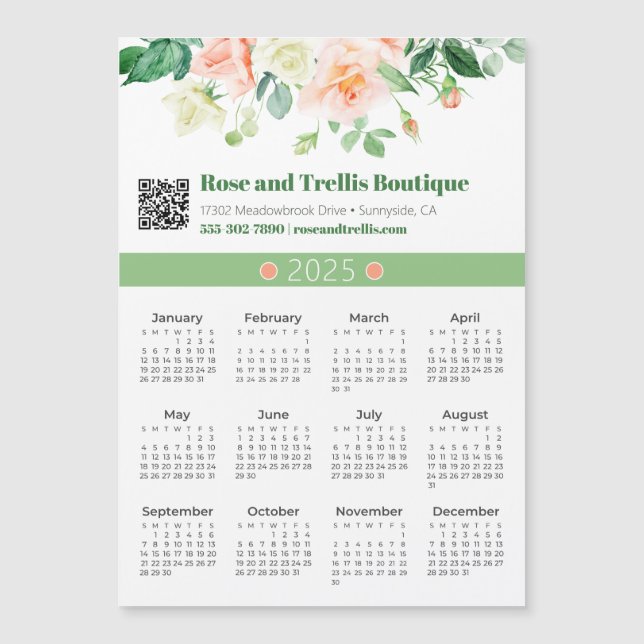 2025 Aquarell-Rose Business Calendar Magnet (Vorderseite)