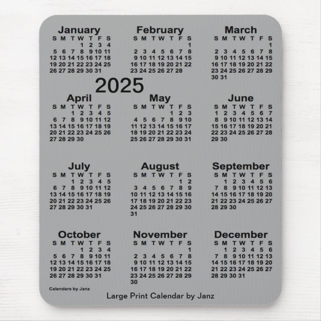 2025 Battleship Gray Large Print Calendar von Janz Mousepad (Vorne)
