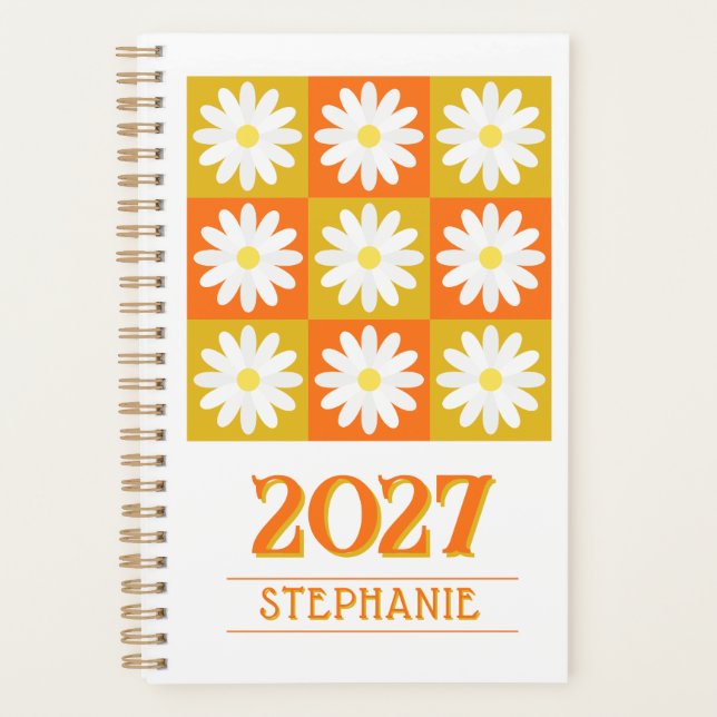 2025 Benutzerdefinierter Name Retro-Gänseblümchen- Planer (Vorderseite)