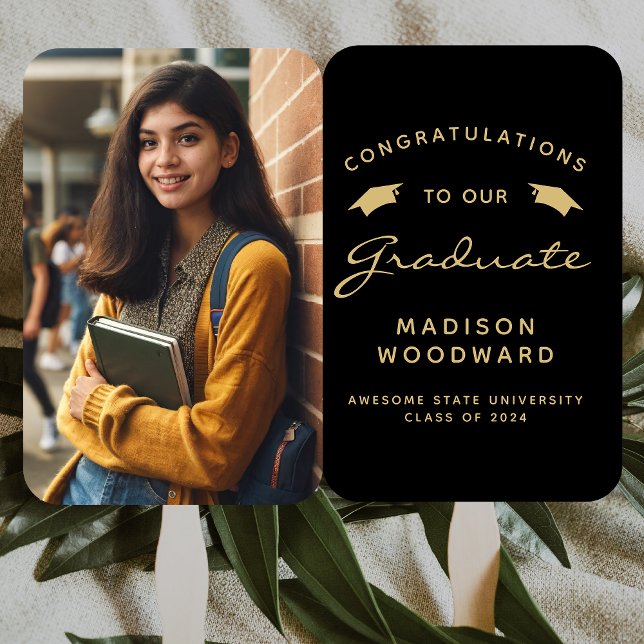 2025 Benutzerdefiniertes Foto Black Gold Abschluss Fächer (Von Creator hochgeladen)