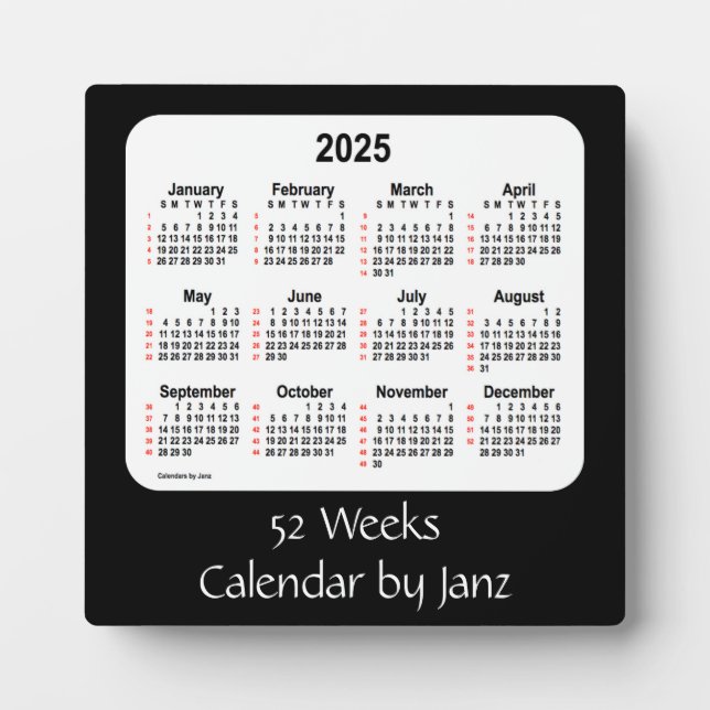 2025 Black 52 Weeks Calendar von Janz Fotoplatte (Vorderseite)