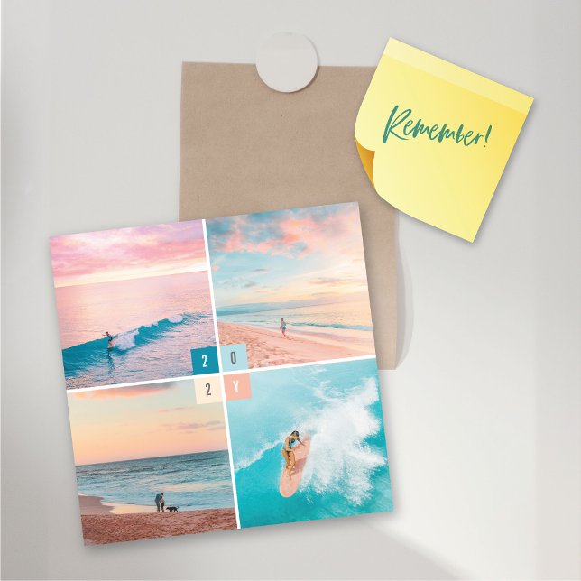 2025 Blocs de couleurs Nouvel An 4 Carte magnétiqu (2025 Minimalist Color Blocks New Year 4 Photo Magnetic Card @ fat_fa_tin)