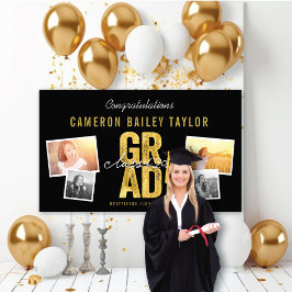 2025 Bold Gold Foil GRAD 4 Foto Graduation Party Banner