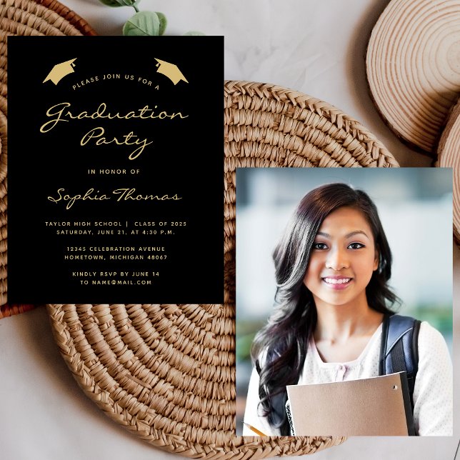 2025 Budget Moderne Black Gold Graduation Party (Von Creator hochgeladen)