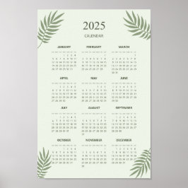 2025 Calendar Boho Floral Ästhetische Seite Grün Poster