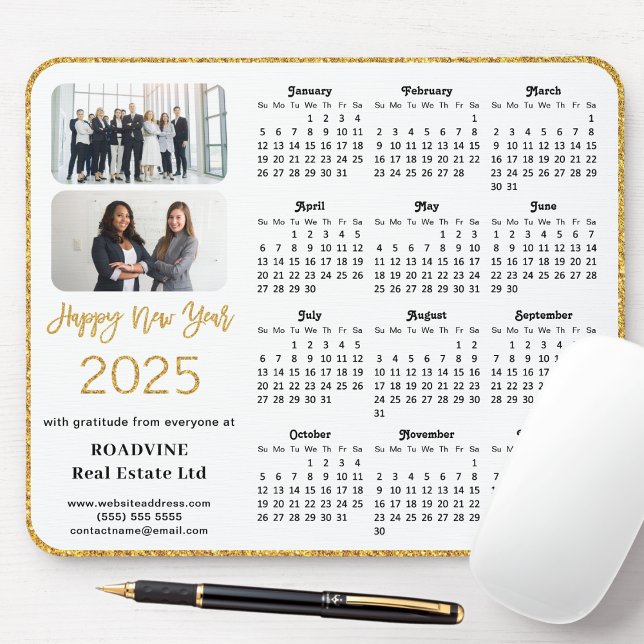 2025 Calendar Business Foto Elegant Gold Glitzer Mousepad (Von Creator hochgeladen)