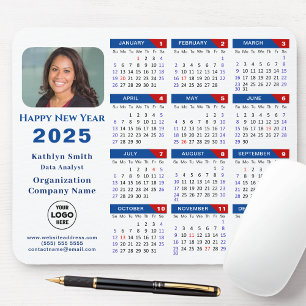 2025 Calendar Business-Logo Modern Blue Red Simple Mousepad
