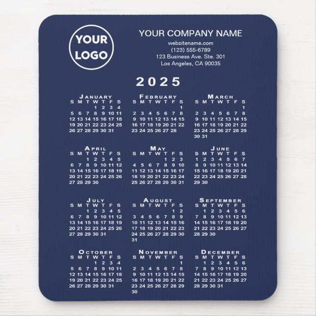2025 Calendar Business-Logo und Text auf Navy Blue Mousepad (Vorne)