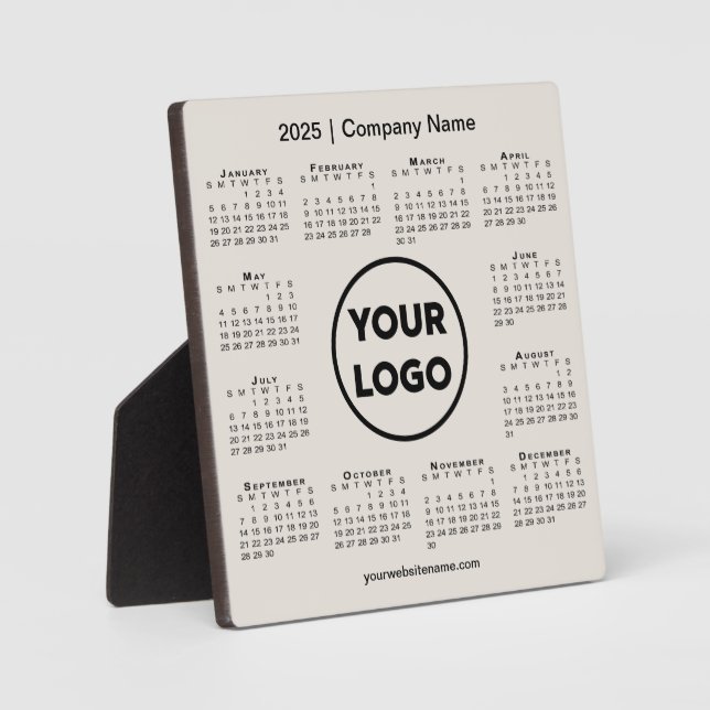 2025 Calendar Company Logo Beige Business Fotoplatte (Vorderseite)