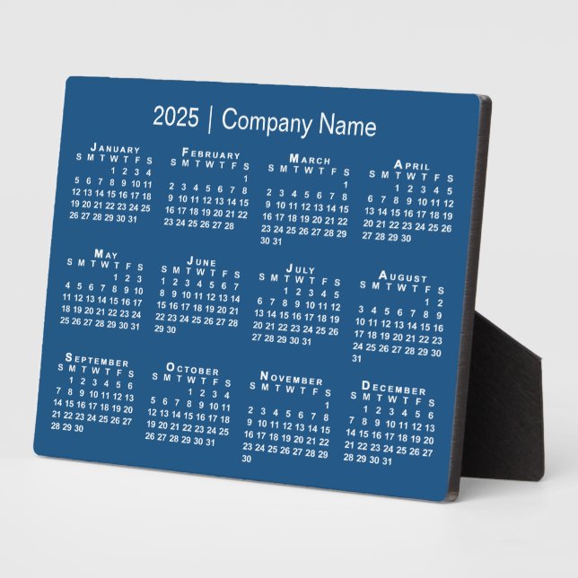 2025 Calendar Company Name Blue Desktop Fotoplatte (Seite)