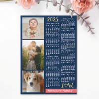 2025 Calendar Navy Koral Gold Foto Collage Magnet